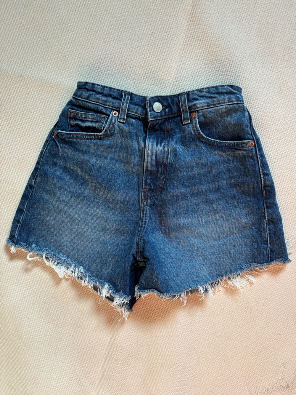 Reformation Norah Stretch High Rise Classic Cutoff Jean Shorts Dark Blue Size 24